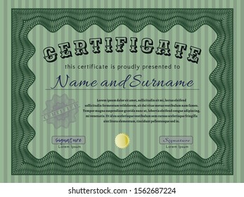 Green Certificate template or diploma template. With background. Retro design. Vector illustration. 