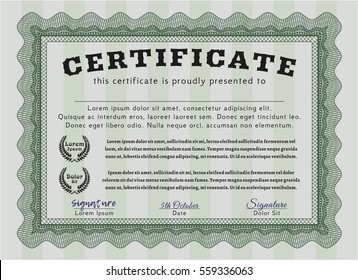 Green Certificate template or diploma template. With background. Vector illustration. Sophisticated design. 