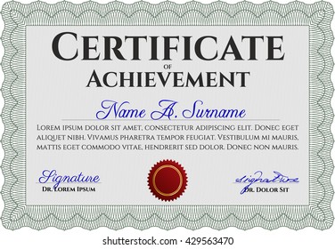 Green Certificate template or diploma template. Beauty design. Complex background. Vector pattern that is used in currency and diplomas.
