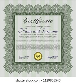 Green Certificate template or diploma template. With complex linear background. Vector illustration. Elegant design. 