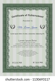 Green Certificate template or diploma template. Complex background. Artistry design. Detailed. 