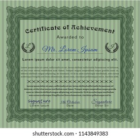 Green Certificate template or diploma template. With complex linear background. Nice design. Vector illustration. 