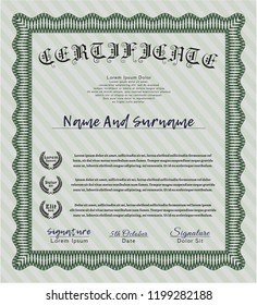 Green Certificate template or diploma template. With complex background. Customizable, Easy to edit and change colors. Retro design. 