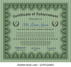 Green Certificate template or diploma template. Complex background. Superior design. Detailed. 