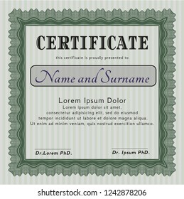 Green Certificate template or diploma template. Complex background. Detailed. Nice design. 