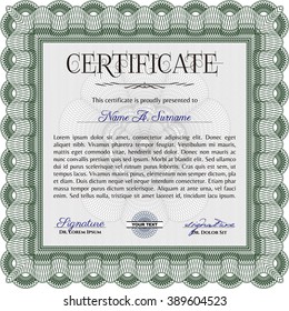 Green Certificate template or diploma template. Complex background. Superior design. Vector pattern that is used in currency and diplomas.