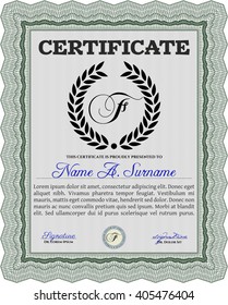 Green Certificate template or diploma template. Complex background. Superior design. Vector pattern that is used in currency and diplomas.