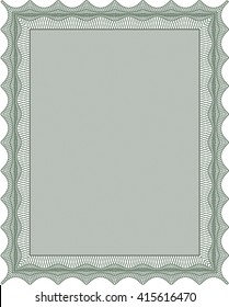 Green Certificate template or diploma template. Complex background. Vector pattern that is used in currency and diplomas.Superior design. 