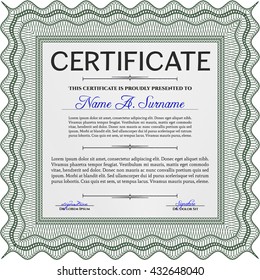 Green Certificate template or diploma template. Complex background. Beauty design. Vector pattern that is used in currency and diplomas.