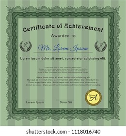 Green Certificate template or diploma template. Customizable, Easy to edit and change colors. Complex background. Artistry design. 
