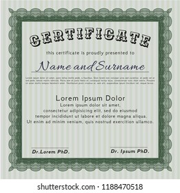 Green Certificate template or diploma template. Customizable, Easy to edit and change colors. With guilloche pattern. Artistry design. 