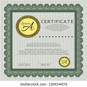 Green Certificate template or diploma template. Customizable, Easy to edit and change colors. With guilloche pattern. Superior design. 