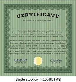 Green Certificate template or diploma template. Customizable, Easy to edit and change colors. Easy to print. Money style design. 
