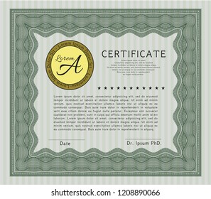 Green Certificate template or diploma template. Customizable, Easy to edit and change colors. With linear background. Beauty design. 