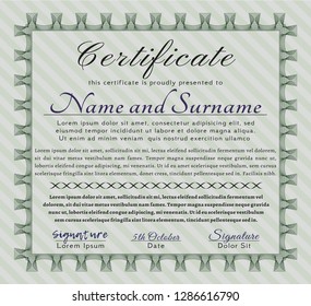 Green Certificate template or diploma template. Customizable, Easy to edit and change colors. With linear background. Money Pattern design. 