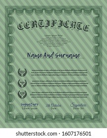 Green Certificate template or diploma template. Customizable, Easy to edit and change colors. With complex background. Perfect design. 