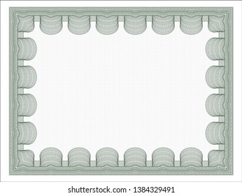 Green Certificate template or diploma template. Detailed. With guilloche pattern. Modern design. 