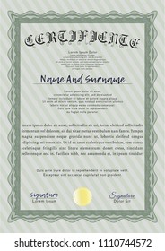 Green Certificate template or diploma template. Easy to print. Customizable, Easy to edit and change colors. Good design. 