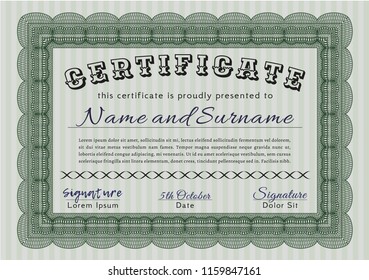 Green Certificate template or diploma template. Easy to print. Sophisticated design. Customizable, Easy to edit and change colors. 
