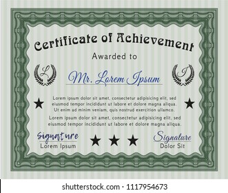 Green Certificate template or diploma template. Elegant design. With guilloche pattern. Detailed. 