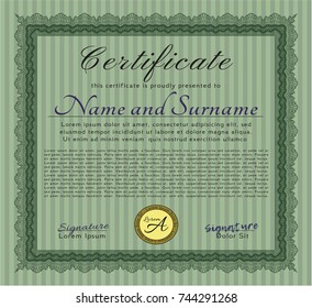Green Certificate template or diploma template. Excellent design. With quality background. Detailed. 