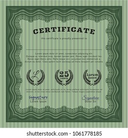 Green Certificate template or diploma template. With great quality guilloche pattern. Vector illustration. Elegant design. 