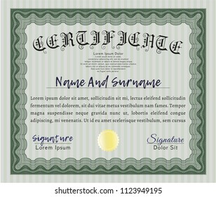 Green Certificate template or diploma template. With great quality guilloche pattern. Cordial design. Customizable, Easy to edit and change colors. 