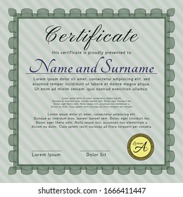 Green Certificate template or diploma template. With guilloche pattern and background. Customizable, Easy to edit and change colors. Good design. 