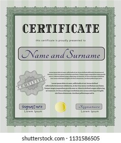 Green Certificate template or diploma template. With linear background. Money design. Vector illustration. 