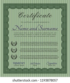 Green Certificate template or diploma template. With linear background. Customizable, Easy to edit and change colors. Money Pattern. 