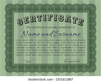 Green Certificate template or diploma template. With linear background. Customizable, Easy to edit and change colors. Retro design. 