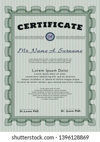 Green Certificate template or diploma template. With linear background. Customizable, Easy to edit and change colors. Elegant design. 
