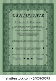 Green Certificate template or diploma template. With linear background. Beauty design. Vector illustration. 