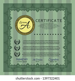 Green Certificate template or diploma template. Lovely design. Vector illustration. Complex background. 