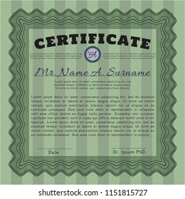 Green Certificate template or diploma template. Modern design. With complex background. Customizable, Easy to edit and change colors. 