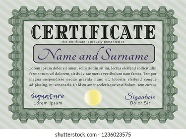 Green Certificate template or diploma template. Modern design. Vector illustration. With background. 