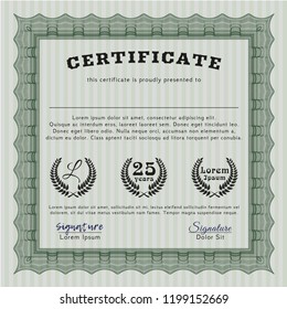 Green Certificate template or diploma template. Money design. With background. Detailed. 