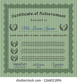 Green Certificate template or diploma template. Money style design. With background. Customizable, Easy to edit and change colors. 
