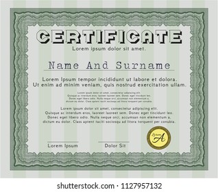 Green Certificate template or diploma template. Nice design. Customizable, Easy to edit and change colors. With linear background. 