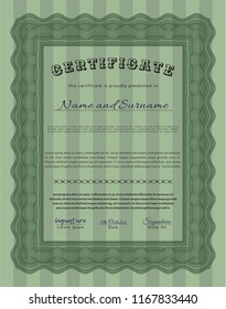 Green Certificate template or diploma template. Nice design. Vector illustration. Complex background. 