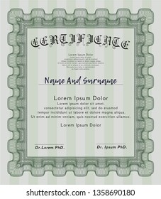 Green Certificate template or diploma template. Perfect design. With quality background. Vector illustration. 