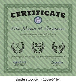 Green Certificate template or diploma template. Printer friendly. Detailed. Elegant design. 