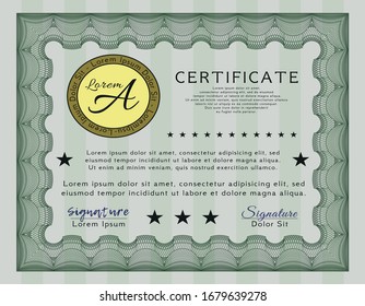 Green Certificate template or diploma template. Printer friendly. Vector illustration. Perfect design. 