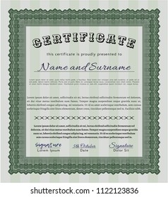 Green Certificate template or diploma template. With quality background. Vector illustration. Money Pattern design. 