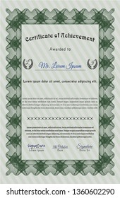 Green Certificate template or diploma template. With quality background. Detailed. Money style design. 
