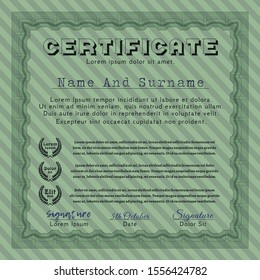 Green Certificate template or diploma template. Retro design. Vector illustration. Complex background. 