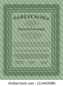 Green Certificate template or diploma template. Superior design. Customizable, Easy to edit and change colors. With guilloche pattern. 