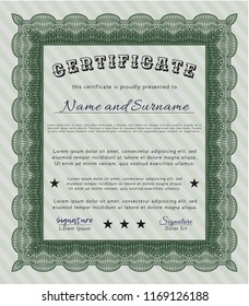 Green Certificate template or diploma template. Superior design. With linear background. Vector illustration. 