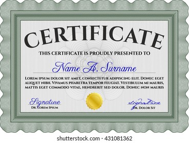 Green Certificate template or diploma template. Superior design. Complex background. Vector pattern that is used in currency and diplomas.
