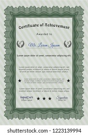 Green Certificate template or diploma template. Vector illustration. Complex background. Superior design. 